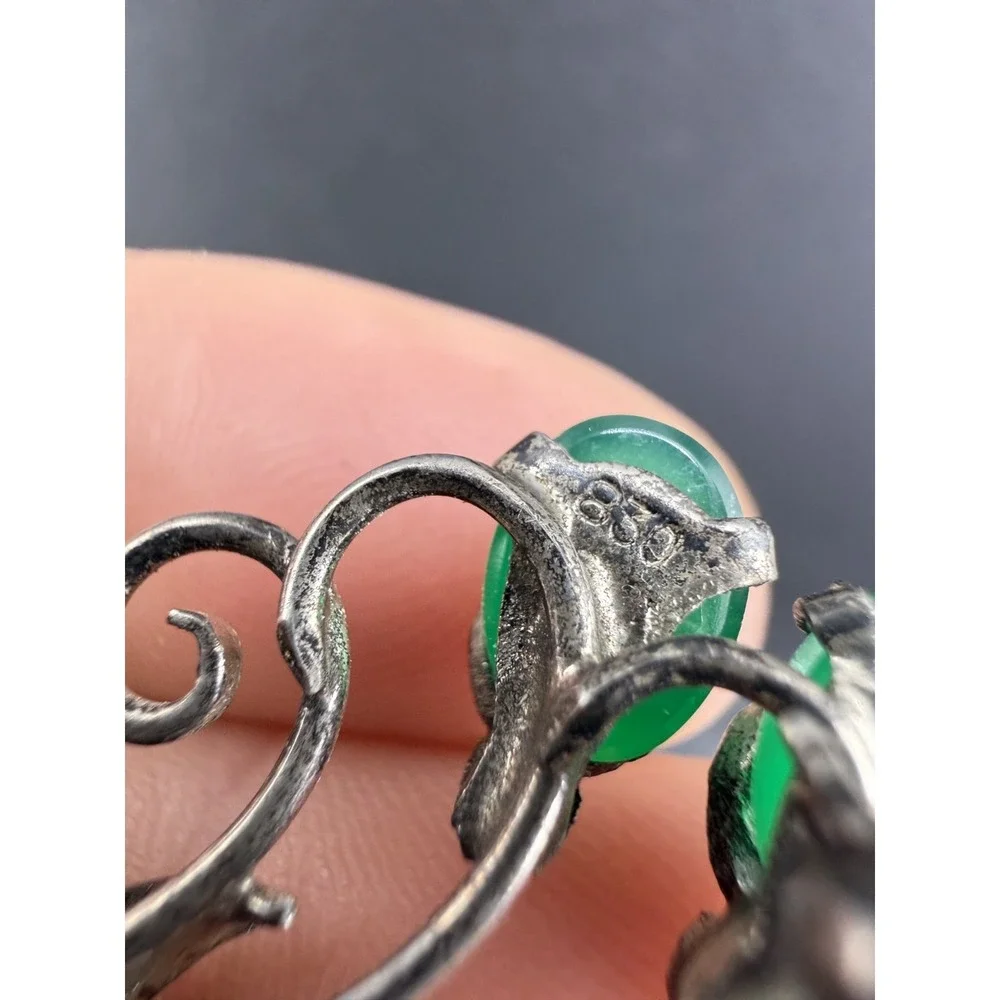 Vintage Flower Brooch Green 830 Silver‎